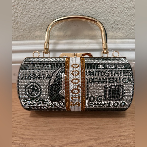 others Handbags - Gold & Silver Money Print Clutch Bag Top Handle Novelty Evening Purse